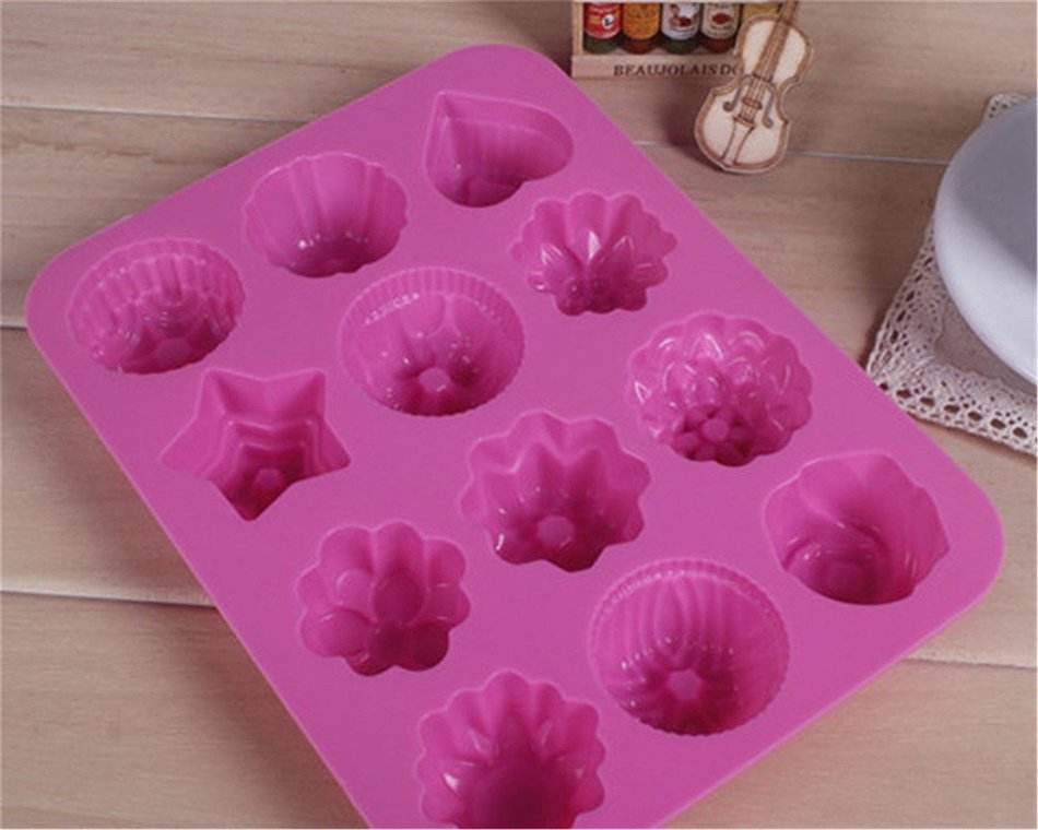 HAKSEN Mini 12-flower Shape Silicone Ice Cube / Chocolate / Cake Mould ,Pink