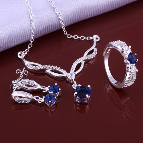 Yaheeda Circular-Shaped Colorful Cubic Zirconia Wedding Necklace Earrings Ring Set for Brides or Bridesmaids N2