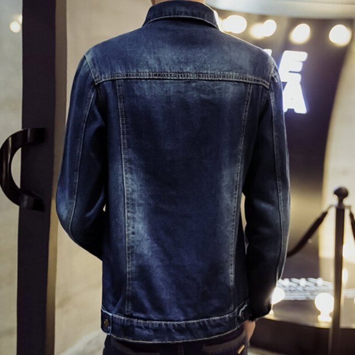KAKA(TM) Men Spring Autumn Casual Long Sleeve Turndown Collar Thin Denim Jacket Light Blue XXXL N2