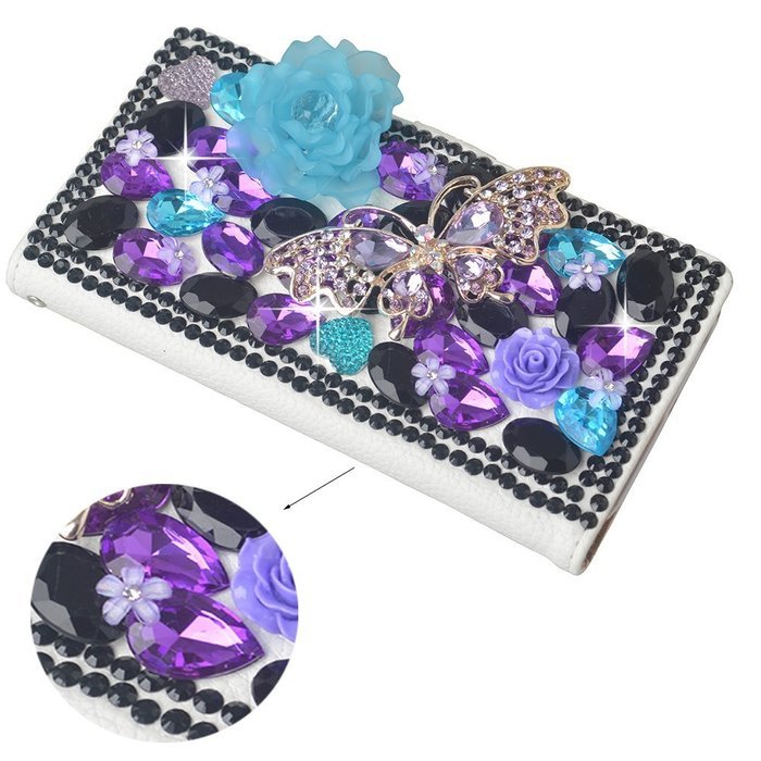 Spritech(TM) Bling Cellphone Case For LG G5,PU Leather Wallet Slim Fold Cover 3D Handmade Shining Rhinestone Blue... N16