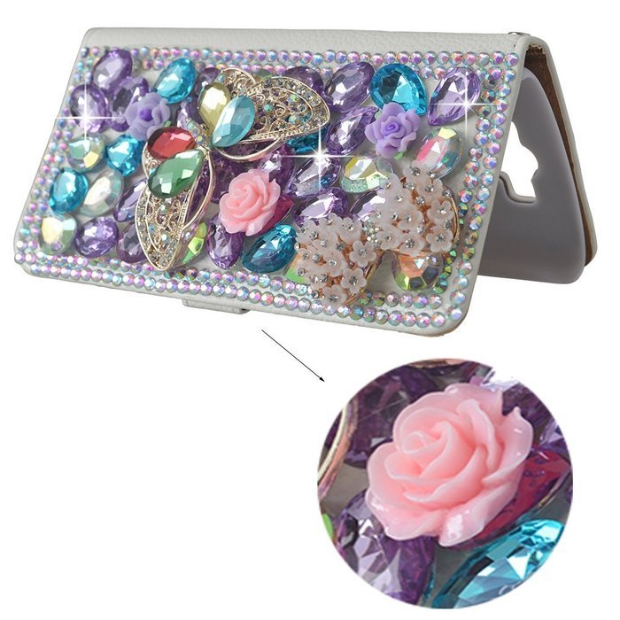 Spritech(TM) Bling Cellphone Case For LG G5,PU Leather Wallet Slim Fold Cover 3D Handmade Shining Rhinestone Blue... N17