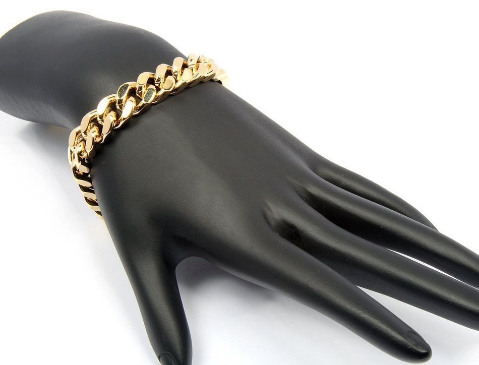 Mens 10mm 14k Gold Plated Heavy Thick Cut Hip Hop Bracelet Cuban N2