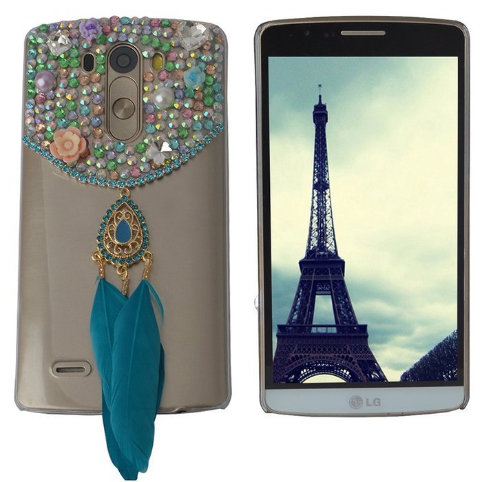 LG K7 Case,LG Tribute 5 Case,Yaheeda 3D Pearls Sparkle Plume Feather Chain Fashion Bling PC Hard Case for LG K7... N4