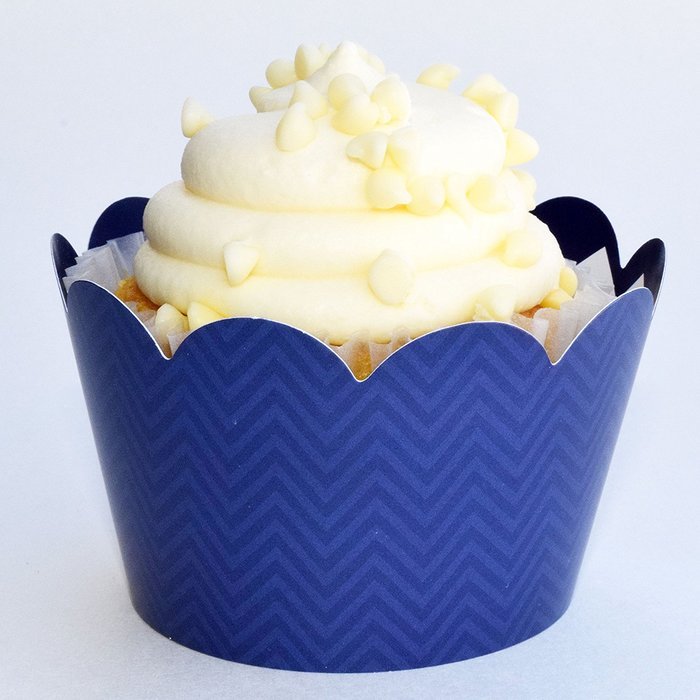 Navy Blue Chevron Cupcake Wrappers, Nautical Decoration, Confetti Couture Party Supplies, 36 Wraps