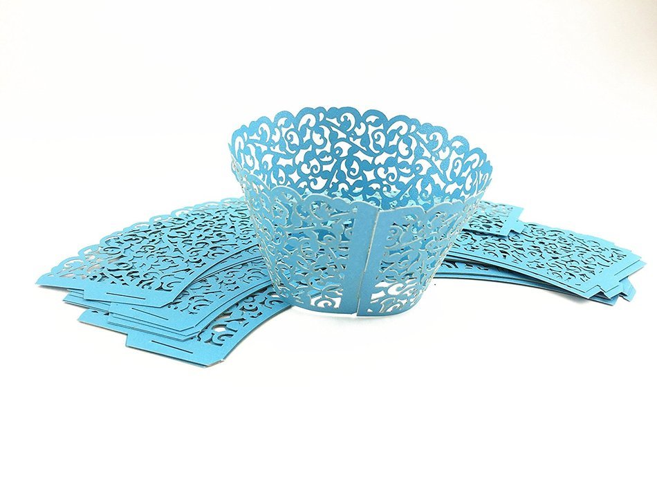 Yansanido 12 set pink Filigree Artistic Bake Little Vine Lace Laser Cut Cupcake Wrapper Cup Muffin Case Trays... N48