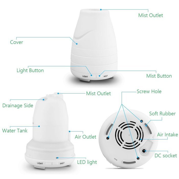 Global-store Essential Oil Diffuser Humidifier 100ml Aroma Ultrasonic Diffuser Cool Mist Humidifier for Home,... N8