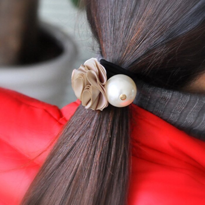 KAKA(TM) Women Girl Fashion Elegance Pink Rose Pearl Decorate Stretchy Hair Rope Band Accessories N8