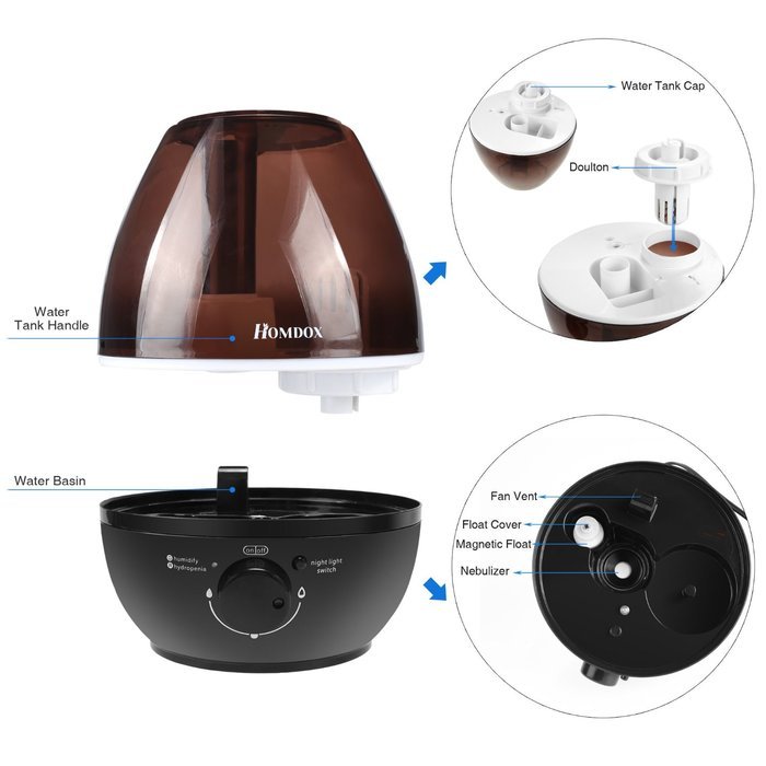Homdox 2.5L Cool Mist Humidifier, Aromatherapy Essential Oil Diffuser Aroma Ultrasonic Humidifier for Home Office... N2