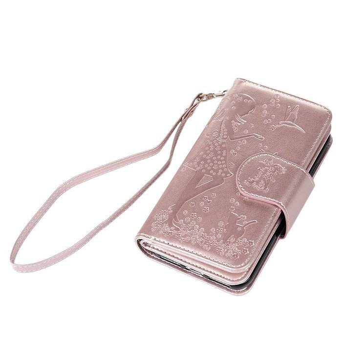 Badalink iPhone 7 Wallet Case (4.7") 9 Card Slots Plastic Mirror Flip Stand Case Embossed Flower Girl PU Leather... N32