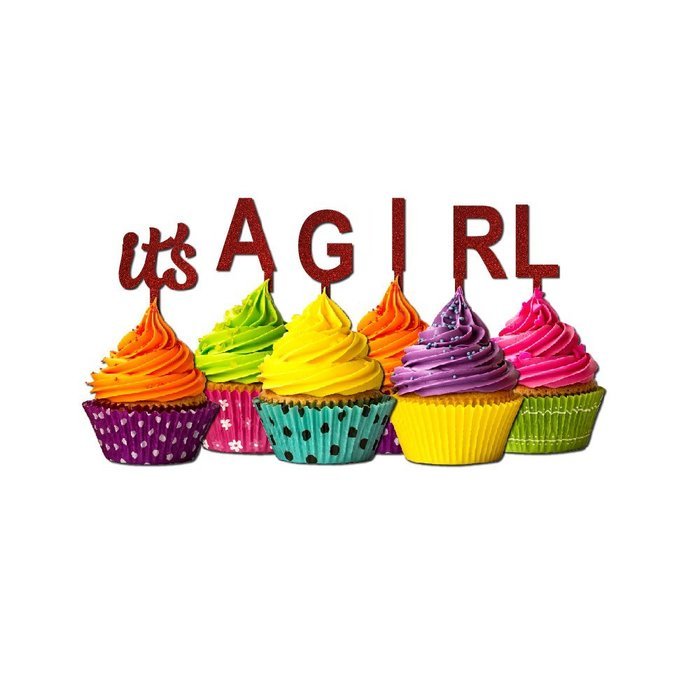 It's a Girl Cupcake Topper Party Favors Baby shower Glitter chartreuse N4