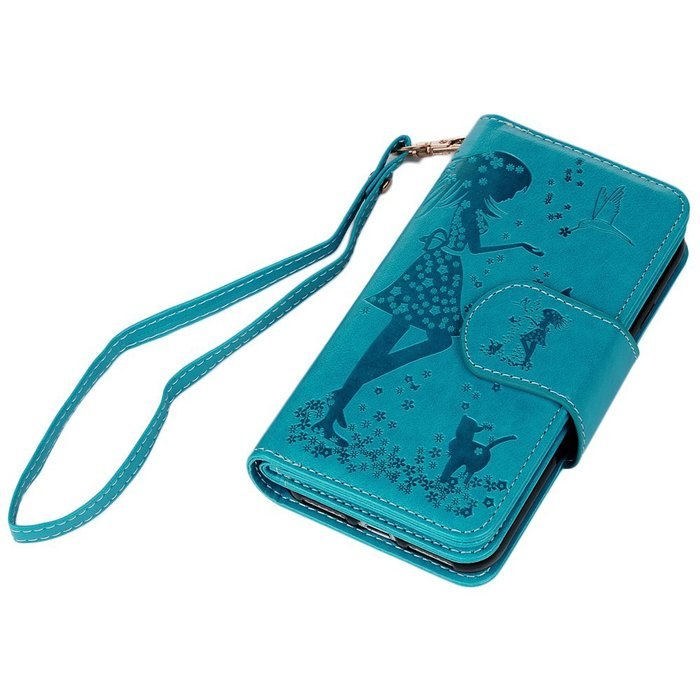 Badalink iPhone 7 Wallet Case (4.7") 9 Card Slots Plastic Mirror Flip Stand Case Embossed Flower Girl PU Leather... N37