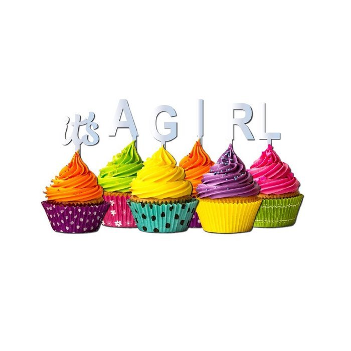 It's a Girl Cupcake Topper Party Favors Baby shower Glitter chartreuse N5