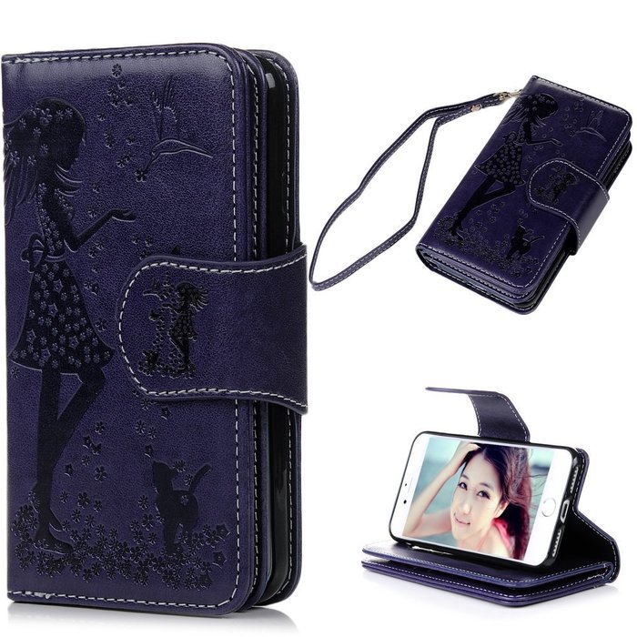 Badalink iPhone 7 Wallet Case (4.7") 9 Card Slots Plastic Mirror Flip Stand Case Embossed Flower Girl PU Leather... N40