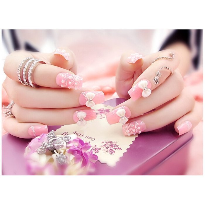 EVTECH(TM) 24 Pcs Nail Decals French Artificial Full Cover False Nails Round Head Nail Art Tips Fashion Style... N32
