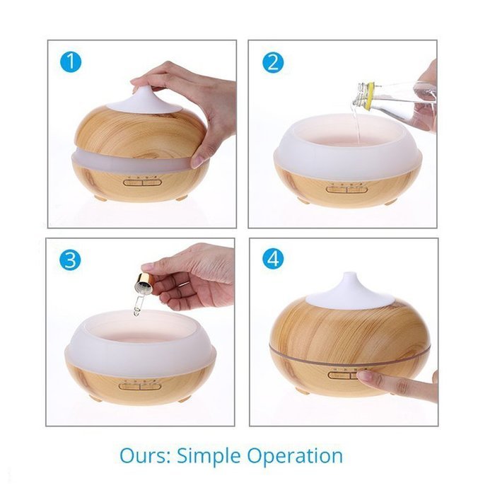 Ultrasonic Cool Mist Humidifier,300ml Arom Oil Diffuser with 7 Colors LED, Waterless Auto Shut-off for Baby Study...