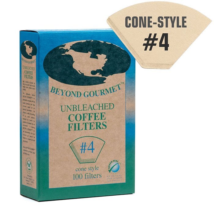 #4 Cone Paper Coffee Filters - Brown, Unbleached, Chlorine-free (#4, 100 Filters)