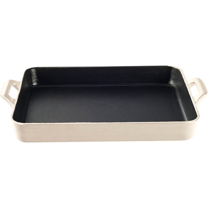 La Cuisine LC 8185 1 Piece Shallow Cast Iron Roasting Pan with Enamel Finish, Cream