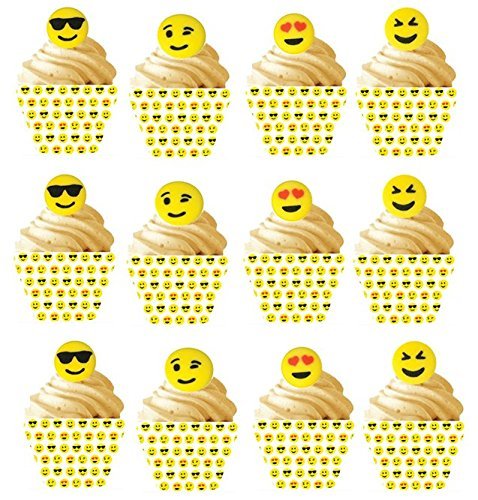 12 Emoji Sugars Decoration Toppers & 12 Emoji Baking Cupcake Decoration Wrappers