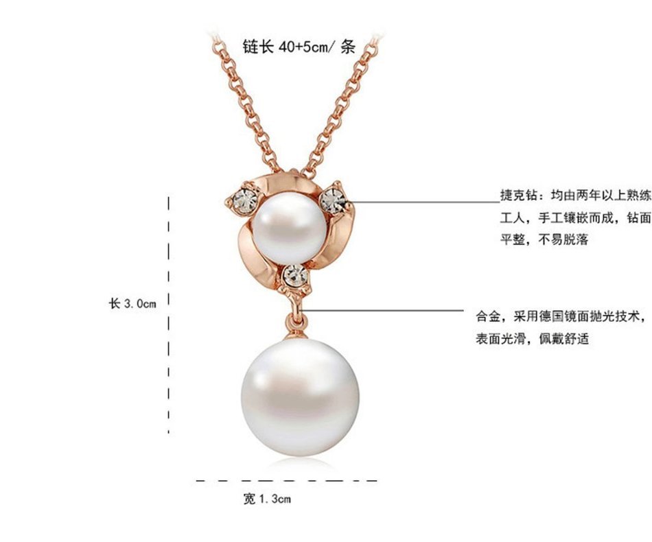 MENGDA Jewelry Set Gold Plated Pearl Pendant Necklace Dangle Earring Stud Set. (Pearl -3) N13