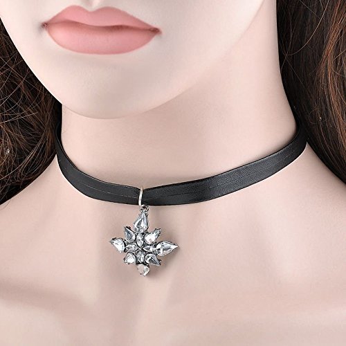 Gothic Leather Crystal Choker Charm Pendant Necklace Women Vintage Black Jewelry N4
