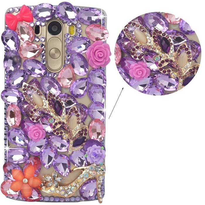 LG G5 Case, LG G5 Bling Case-Spritech(TM) 3D Handmade Colorful Diamond Bling with Butterfly Flower Decoration... N36