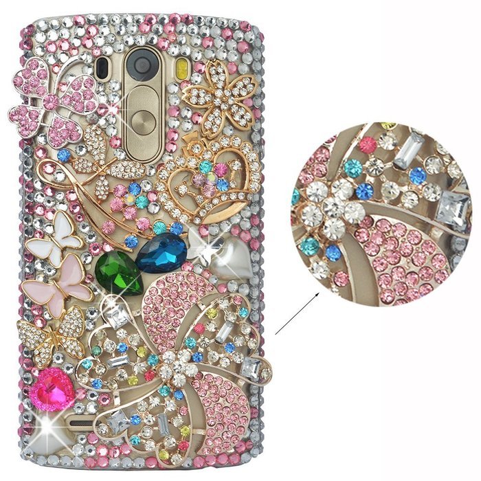 LG G5 Case, LG G5 Bling Case-Spritech(TM) 3D Handmade Colorful Diamond Bling with Butterfly Flower Decoration... N37