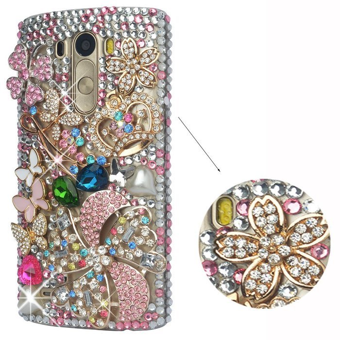 LG G5 Case, LG G5 Bling Case-Spritech(TM) 3D Handmade Colorful Diamond Bling with Butterfly Flower Decoration... N38