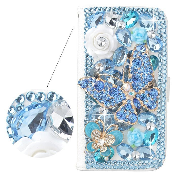Spritech(TM) Bling Cellphone Case For LG G5,PU Leather Wallet Slim Fold Cover 3D Handmade Shining Rhinestone Blue... N20