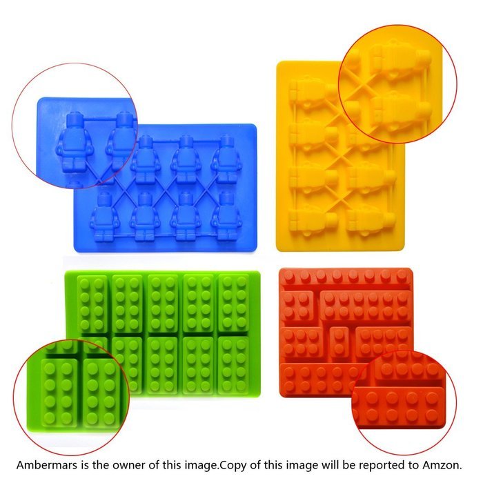 Ambermars Building Bricks and Minifigure Ice Cube Tray or Candy Mold,chocolate Molds,silicone Baking Molds, Premium...