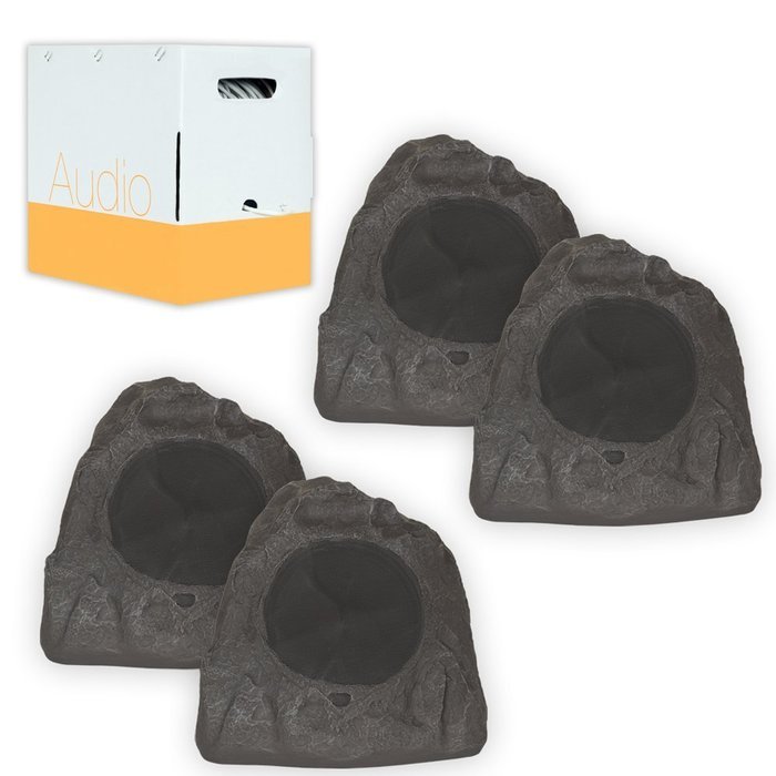 Theater Solutions 4R8L Outdoor Lava 8" Rock 4 Speaker Set with Wire for Yard Pool Spa Patio Garden