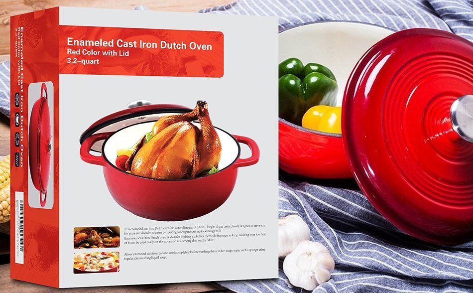 Enameled Cast Iron Dutch Oven &ndash; Red Color with Lid, 3.2-quart - by Utopia Kitchen
