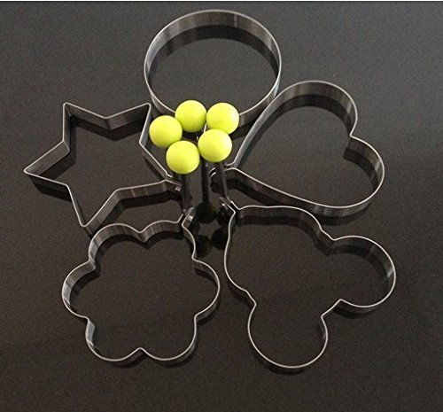 Runde@ 5pcs Stainless Steel Fried Egg Mold Pancake Mold Kitchen Tool Pancake Rings with Oil Brush