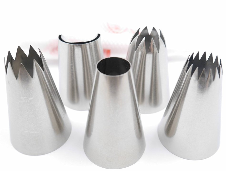 Pridebit Cupcake/Cake Decorating Tips 5 Extra Large (4 Classic Tips+1 Ruffle Tip) Stainless Steel Piping Icing...
