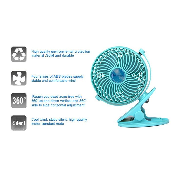 Bomwill 5-inch Clip-on Fan USB 360 Degree Tilt Adjustable Electric Personal Air-Circulator Clip fan for Desk/table... N22