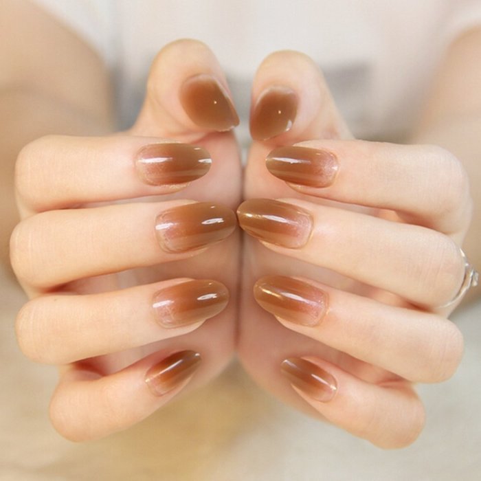 EVTECH(TM) 24 Pcs Nail Decals French Artificial Full Cover False Nails Round Head Nail Art Tips Fashion Style... N35