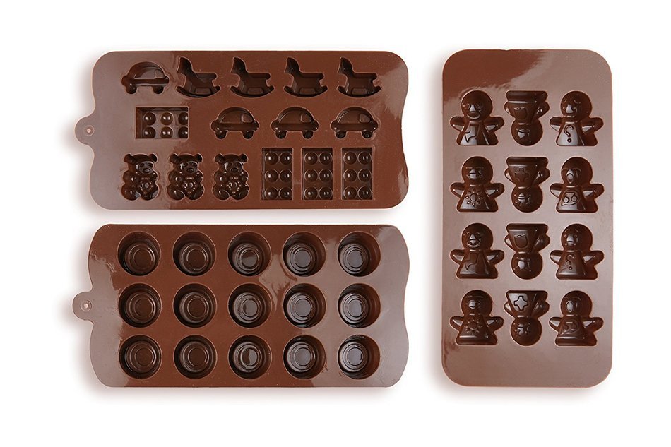 Silicone Chocolate Candy Molds, 3-Pack Set, Non-Stick Candy & Ice Cube Molds, Choice of Three Colors, Chocolate... N2