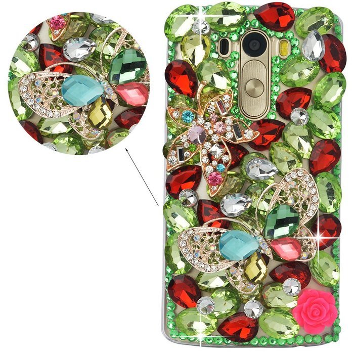 LG G5 Case, LG G5 Bling Case-Spritech(TM) 3D Handmade Colorful Diamond Bling with Butterfly Flower Decoration... N49