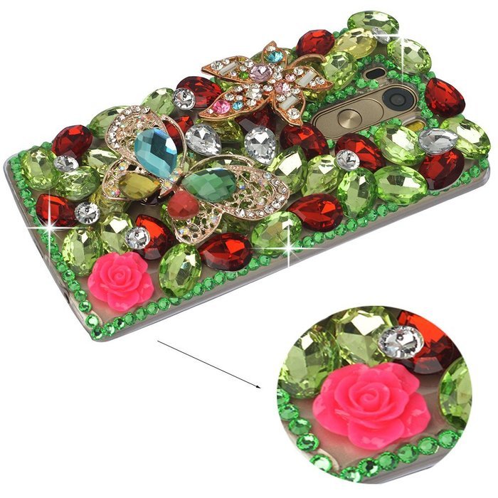 LG G5 Case, LG G5 Bling Case-Spritech(TM) 3D Handmade Colorful Diamond Bling with Butterfly Flower Decoration... N50