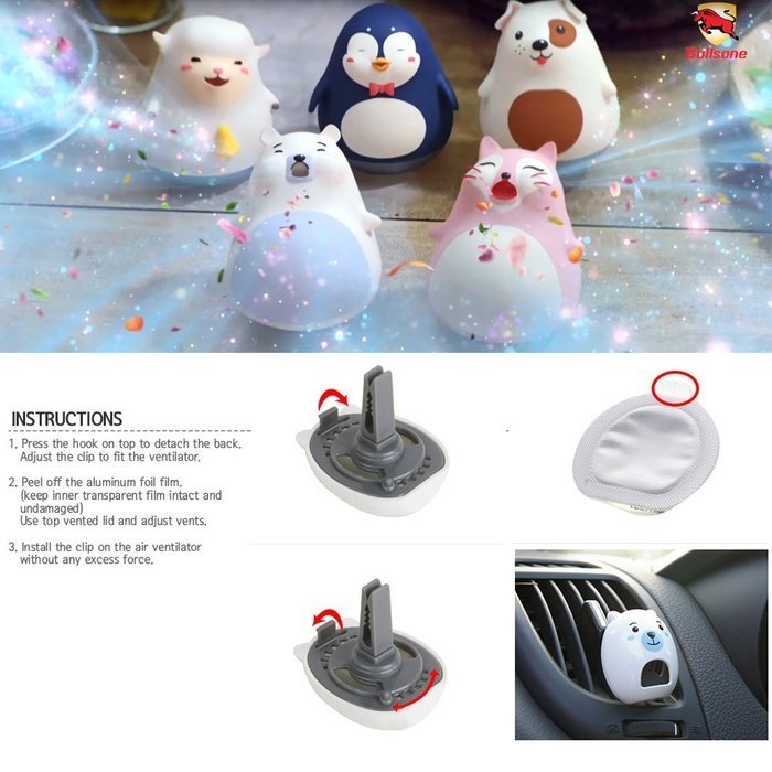 Car Air Freshener [Cool Aqua] Bullsone Pola Family Refillable Vent Clip Skull + 1 Extra Refill - 100% Natural... N6