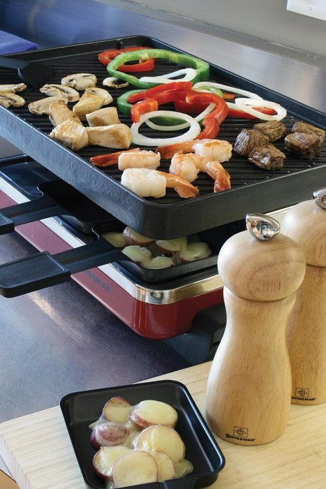 Swissmar KF-77040 Classic 8-Person Raclette Party Grill with Reversible Cast Iron Grill Plate/ Crepe Top, Black