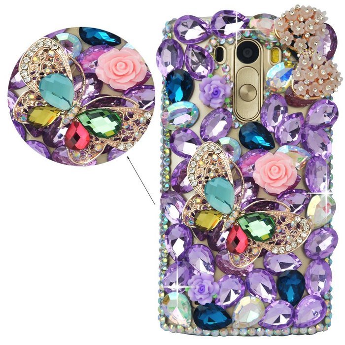 LG G5 Case, LG G5 Bling Case-Spritech(TM) 3D Handmade Colorful Diamond Bling with Butterfly Flower Decoration... N52