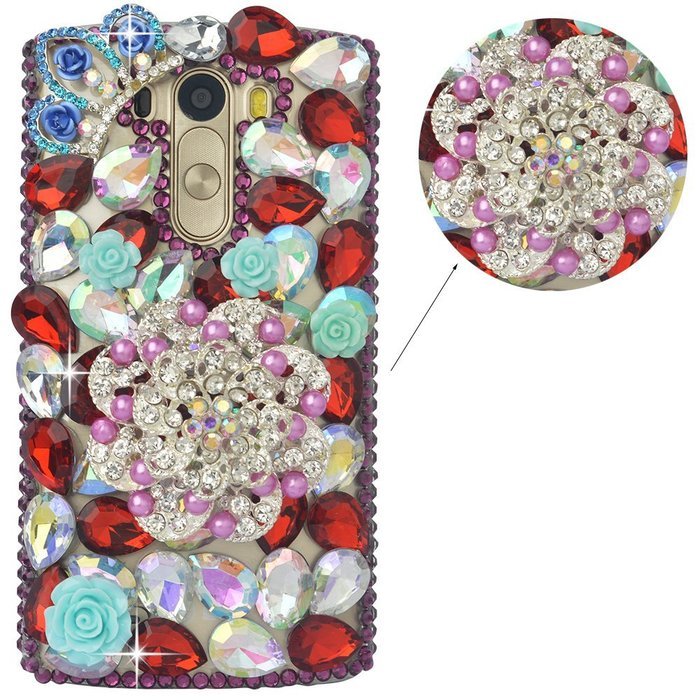 LG G5 Case, LG G5 Bling Case-Spritech(TM) 3D Handmade Colorful Diamond Bling with Butterfly Flower Decoration... N53