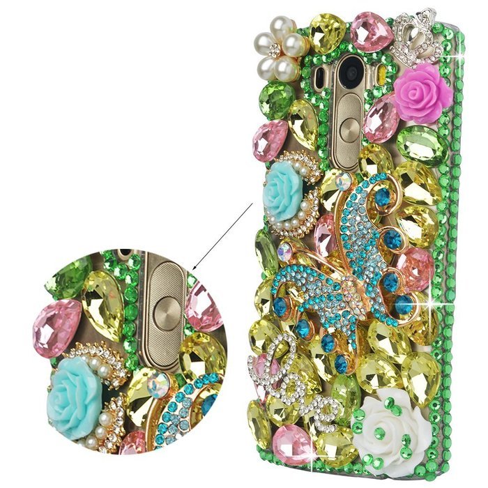 LG G5 Case, LG G5 Bling Case-Spritech(TM) 3D Handmade Colorful Diamond Bling with Butterfly Flower Decoration... N54