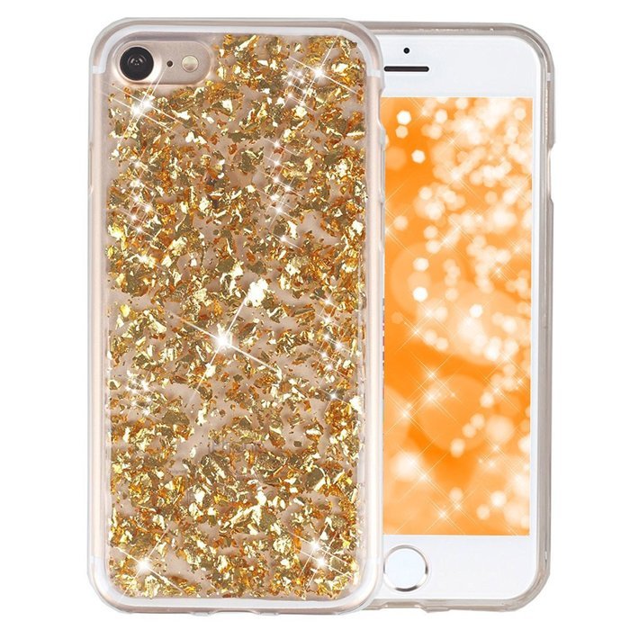 iPhone 7 Case, iPhone 7 Glitter Case, PHEZEN Luxury Bling Glitter Gold Foil Embedded Clear Rubber Gel Flexible... N7