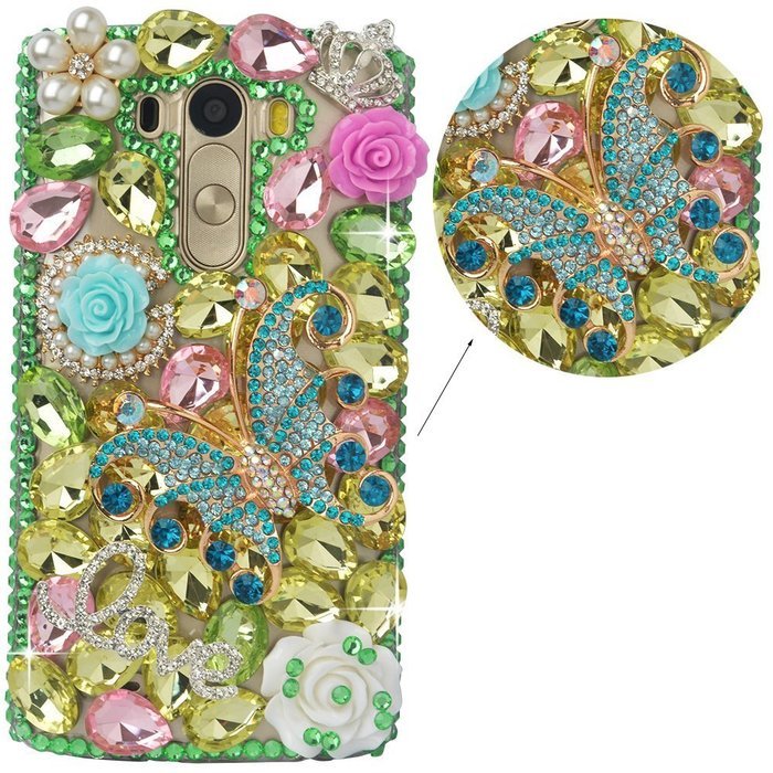 LG G5 Case, LG G5 Bling Case-Spritech(TM) 3D Handmade Colorful Diamond Bling with Butterfly Flower Decoration... N56