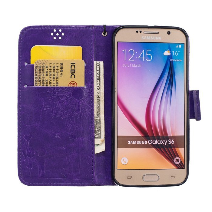 Galaxy S6 Case, Urvoix Credit Card Holder Leather Cover Embossed Romantic Dandelion Folio Case for Samsung Galaxy...