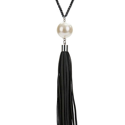 Women's Pearl Leather Tassels Pendant Long Chain Bid Sweater Necklace Jewelry N3