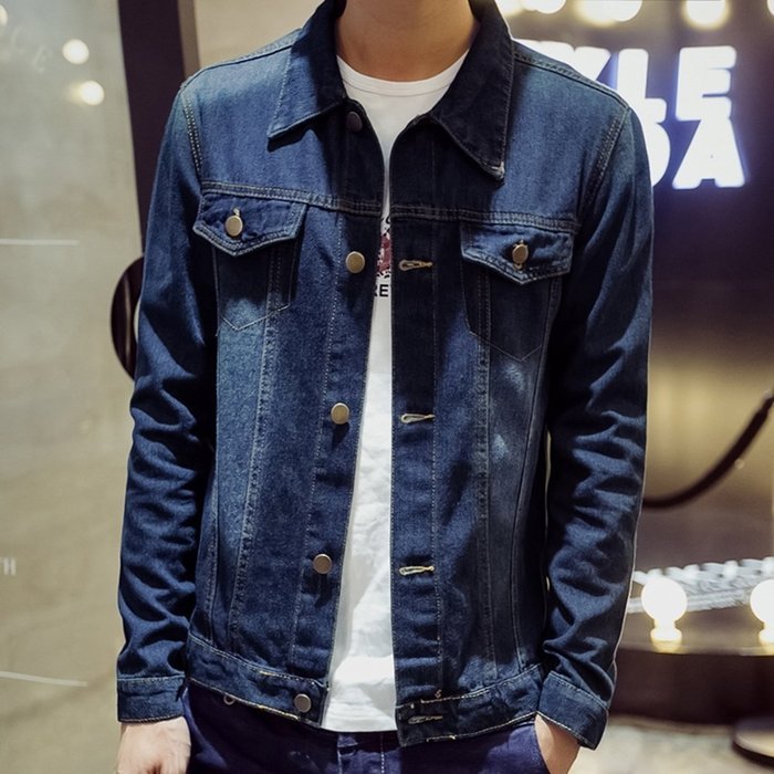 KAKA(TM) Men Spring Autumn Casual Long Sleeve Turndown Collar Thin Denim Jacket Light Blue XXXL N6