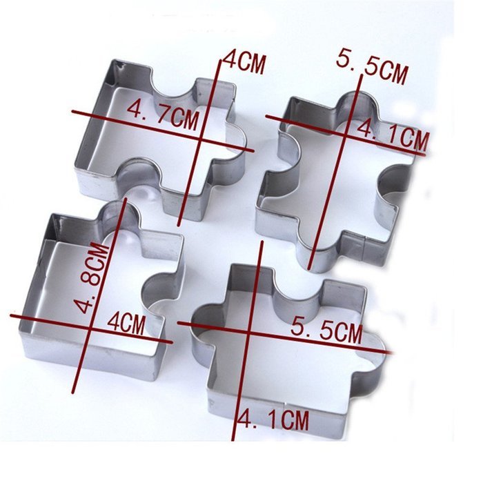 Affe 4Pcs/set Stainless Steel Cookie Puzzle Shape Cookie Cutter Set DIY Biscuit Mold N2