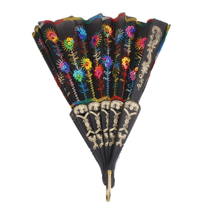 Folding Hand Fan Embroidered Sequin Wedding Prom Dance (Red) N16